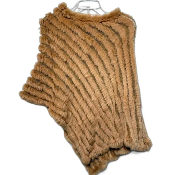 La Fiorentina Camel Genuine Fur Asymmetrical Poncho One Size NWOT